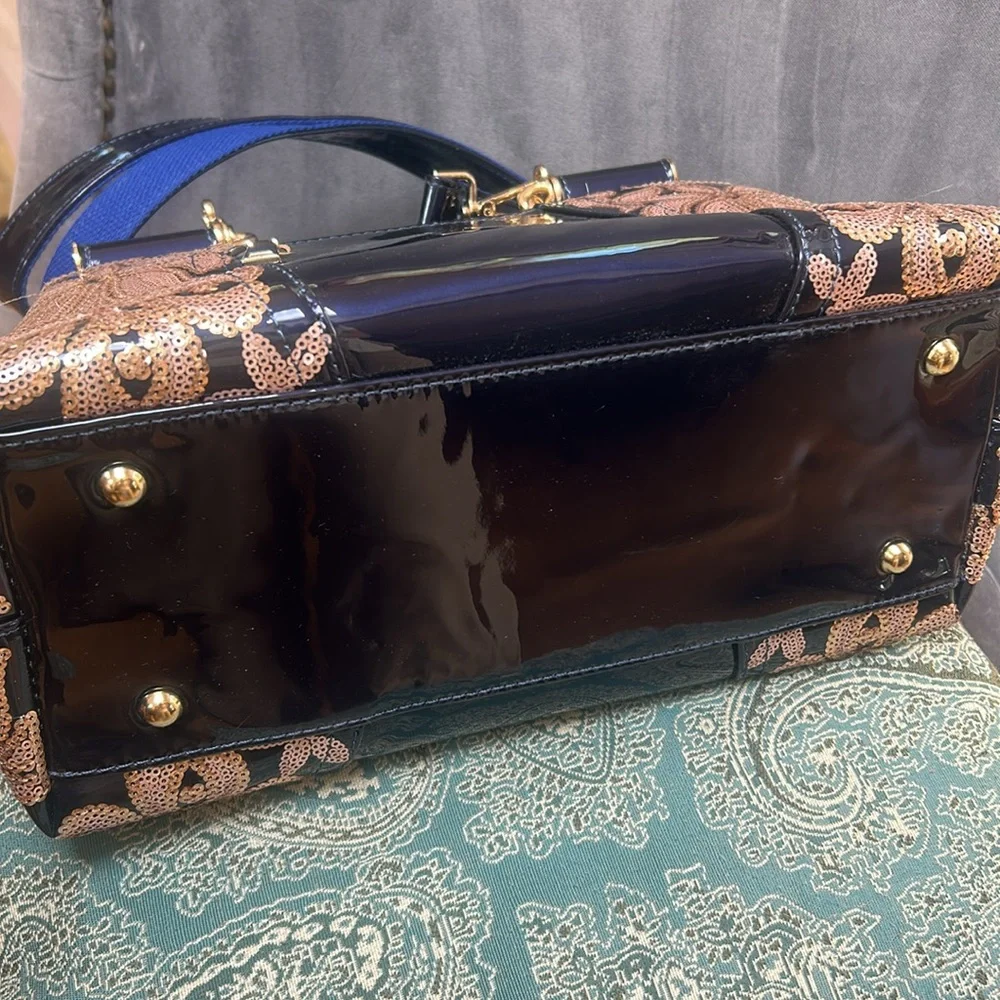 Like new—Patent Navy and Gold Sequin  Handbag w/removable, adjustable strap
